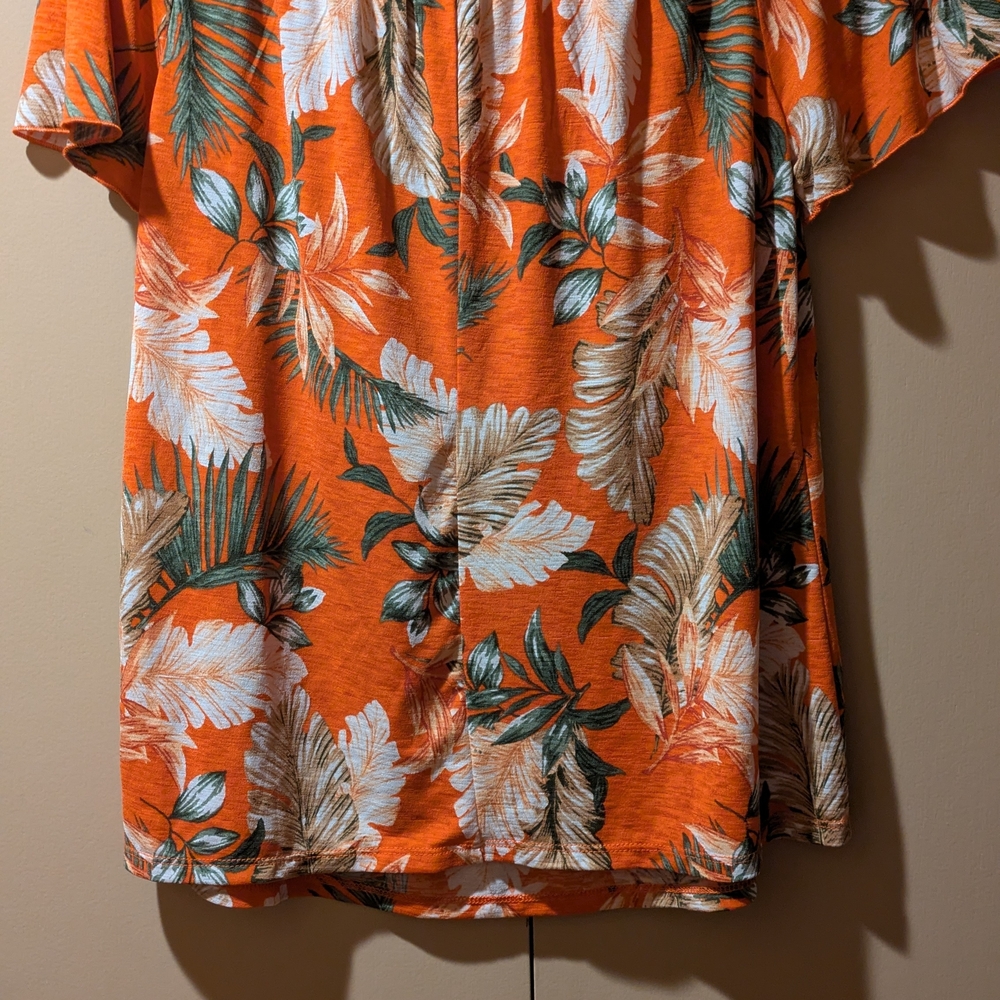Tropical Orange Floral Off The Shoulder Blouse